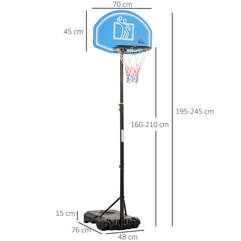 Canestro da Basket Altezza Regolabile 195-245 cm in Acciaio e HDPE Blu-3