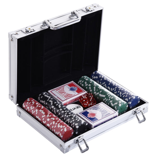 Set mit 200 Pokerchips, 2 Kartendecks und Dealer-Button mit Aktentasche prezzo