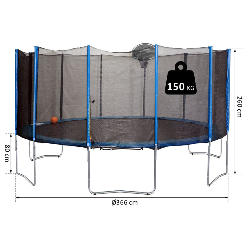 Trampolino Elastico Ø366 cm con Rete di Sicurezza e Canestro Basket  NBA-3