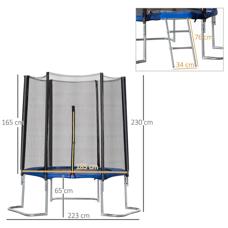 Trampolino Tappeto Elastico per Adulti Ø223x230 cm in con Rete di Sicurezza Blu-3