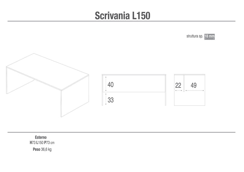 Scrivania 150x73x73 cm Bianco Fiammato-2