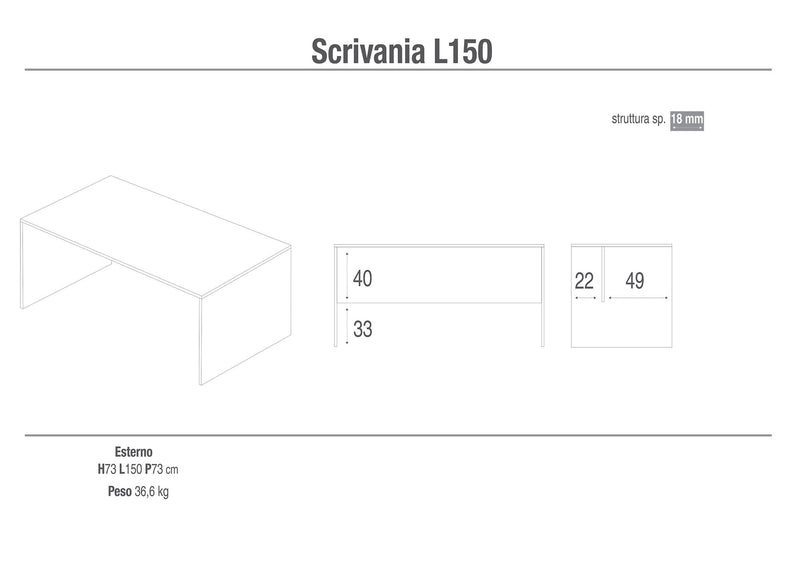 Scrivania 150x73x73 cm Olmo Chiaro-4