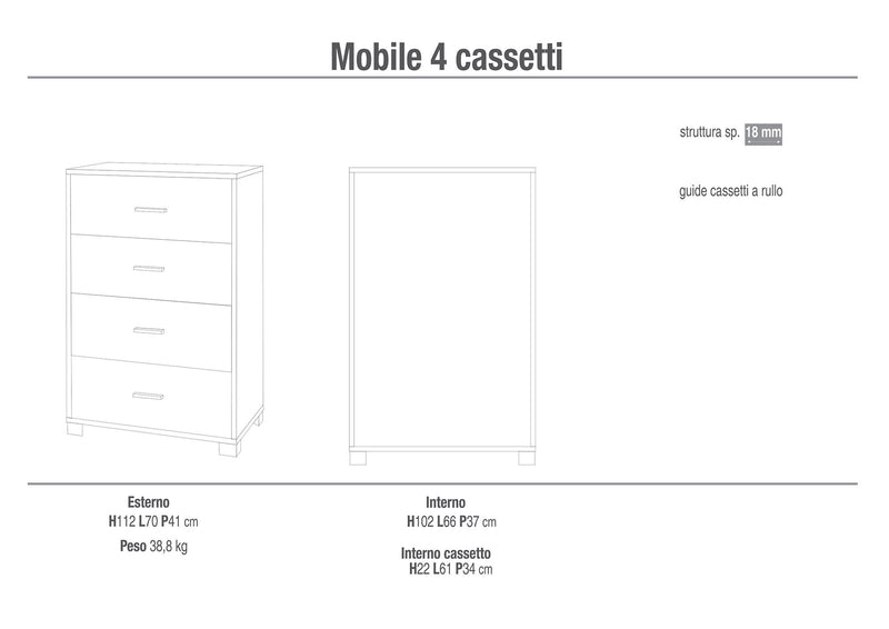 Mobile 4 Cassetti 70x112x41 cm Cemento-2