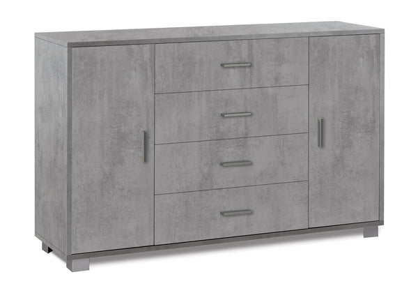 sconto Schrank 2 Türen 4 Schubladen 136x86x41 cm Zement