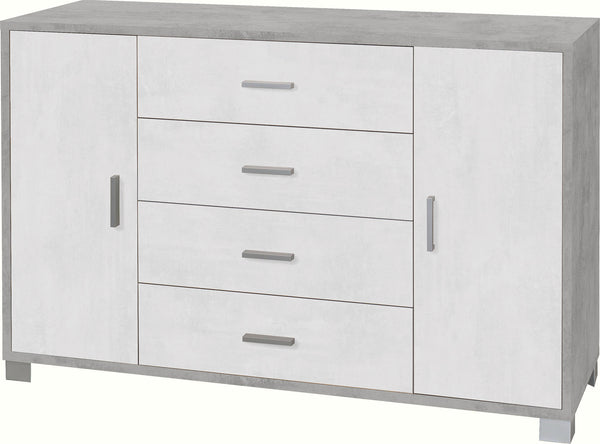 acquista Schrank 2 Türen 4 Schubladen 136 x 86 x 41 cm Zement/Weißoxid