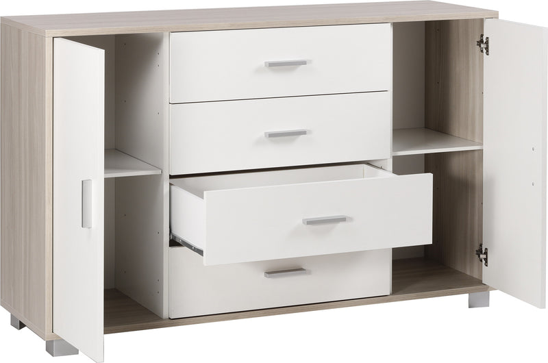 Mobile 2 Ante 4 Cassetti 136x86x41 cm Olmo Chiaro/Bianco Fiammato-3