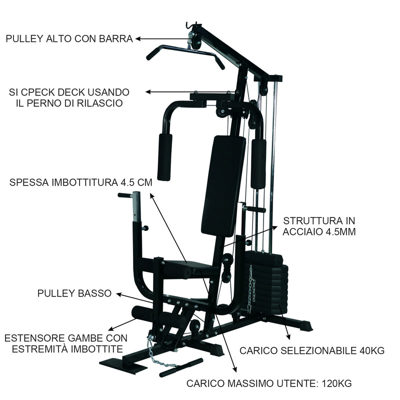 Stazione Multifunzione 156x113x205 cm per Allenamento in Acciaio  Nera-4