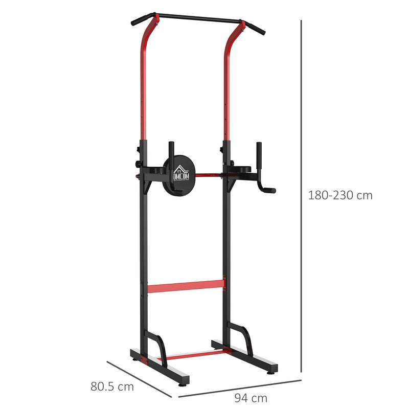 Stazione Multifunzione per Sollevamenti Trazione Addominali Flessioni in Acciaio Power Tower Nero e Rosso-3