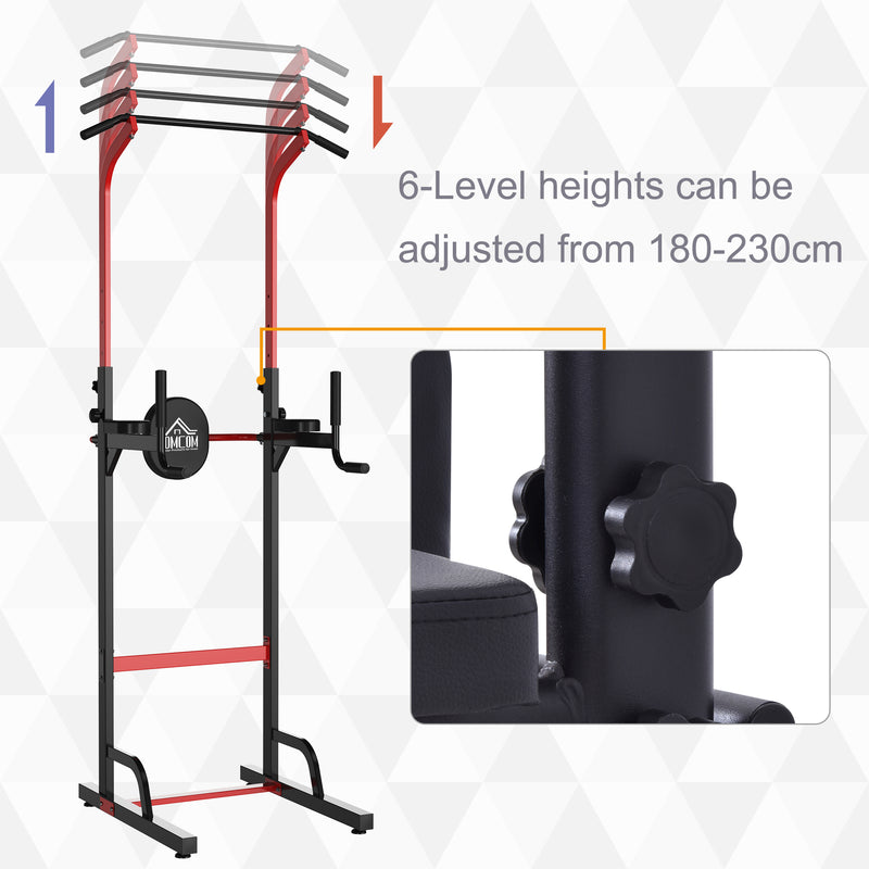 Stazione Multifunzione per Sollevamenti Trazione Addominali Flessioni in Acciaio Power Tower Nero e Rosso-4