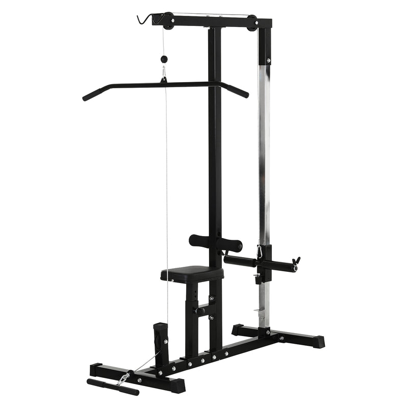 Stazione Fitness Pull Down Multifunzione con Panca e Cavo Regolabile in Acciaio Nero-1