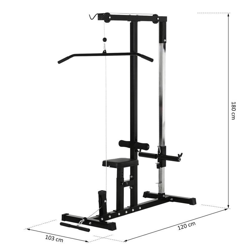 Stazione Fitness Pull Down Multifunzione con Panca e Cavo Regolabile in Acciaio Nero-3