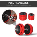 Set Bilanciere 2 Manubri 8 Dischi 15 kg Rivestimento in Plastica Rosso e Nero-6