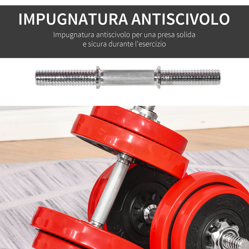 Set Bilanciere 2 Manubri 8 Dischi 15 kg Rivestimento in Plastica Rosso e Nero-7