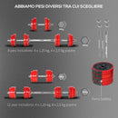 Set Bilanciere 2 Manubri 8 Dischi 15 kg Rivestimento in Plastica Rosso e Nero-8