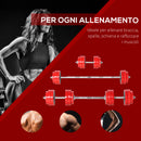 Set Bilanciere 2 Manubri 8 Dischi 15 kg Rivestimento in Plastica Rosso e Nero-5