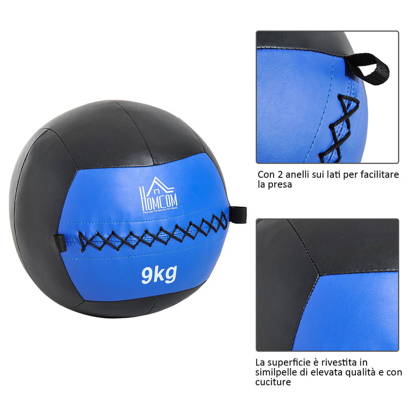 Palla Medica Crossfit Wall Ball 9kg Ø35 cm Nero-Blu -5