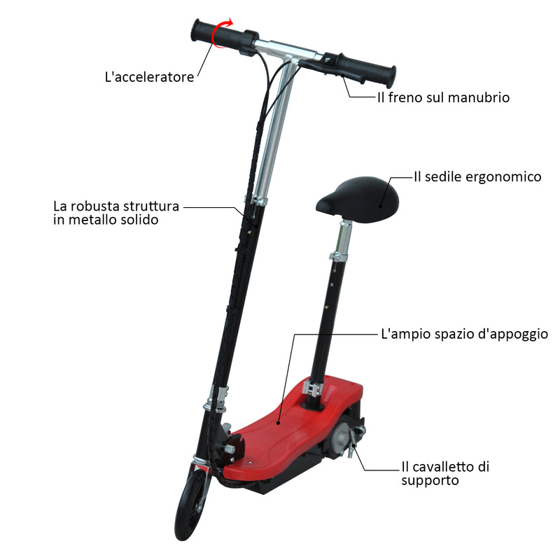 Monopattino Elettrico per Bambini 120W con Sedile Rosso -4