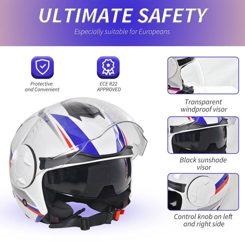 Casco Jet per Scooter Visiera Lunga e Parasole Taglia M Bianco-5