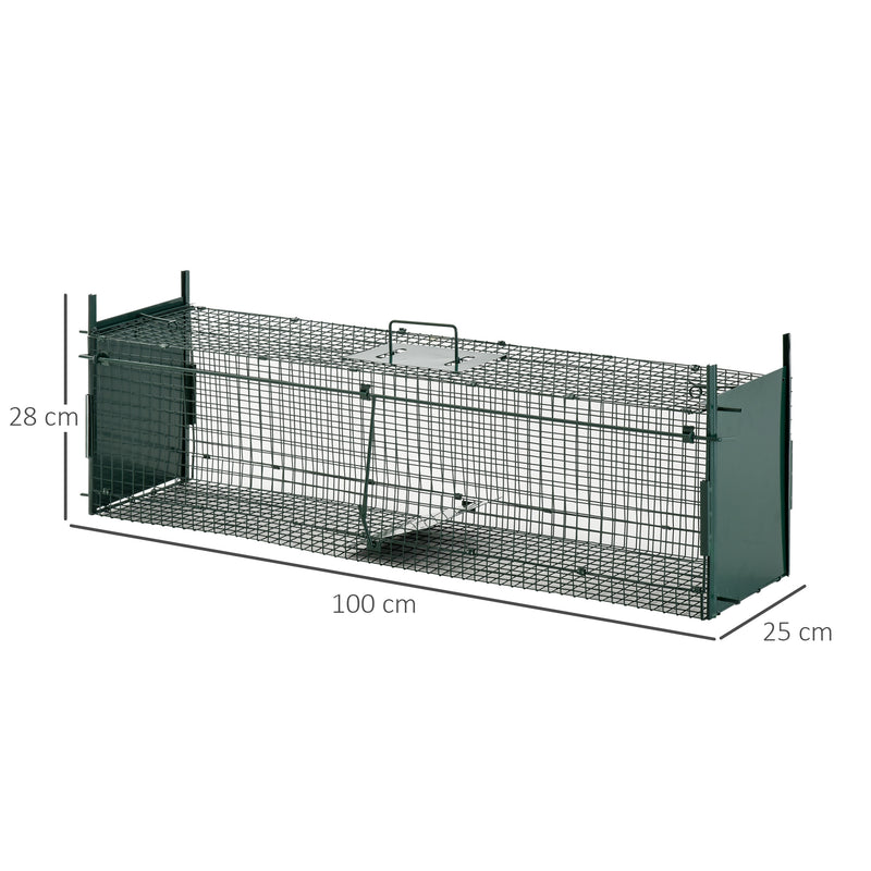 Gabbia Trappola per Animali Vivi 100x25x28 cm Doppia Porta in Ferro Verde scuro-3