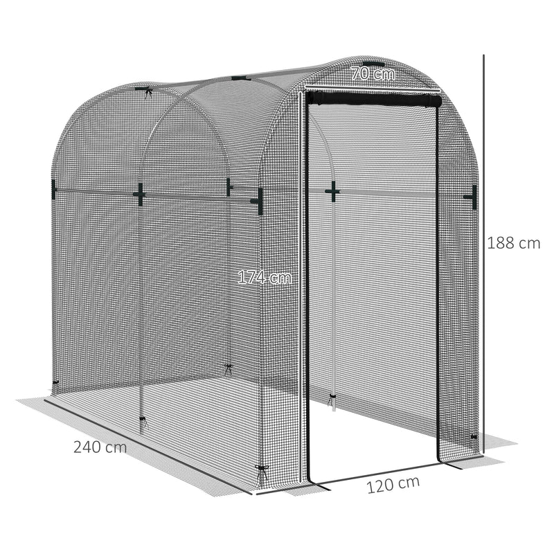 Serra a Tunnel per Piante con Rete e Porta a Cerniera 1,2x2,4x1,9m  Nero-3