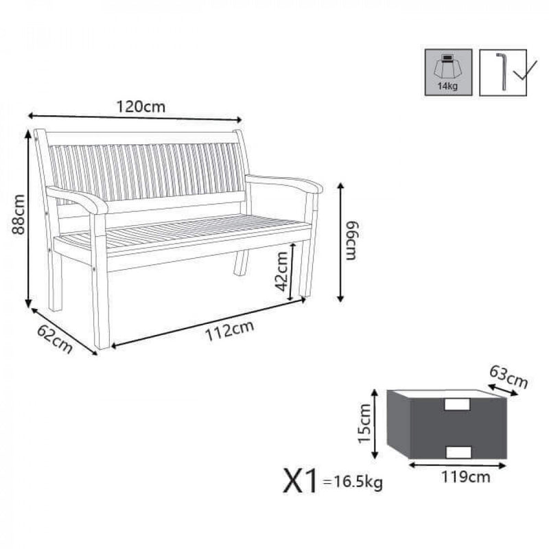 Panca 2 Posti 120x62x88 h cm in Legno Marrone-7