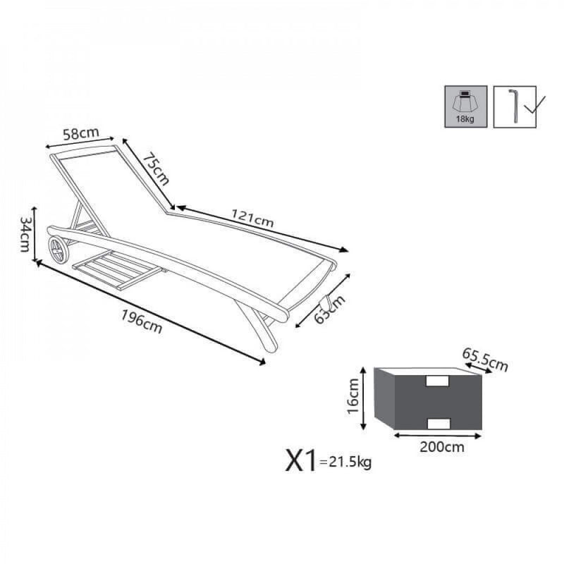 Lettino Prendisole da Giardino Texty con Ruote 196x69x34/100 h cm in Textilene Marrone-4