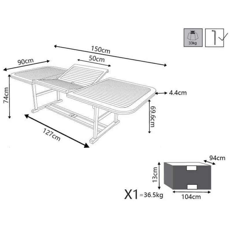 Tavolo Allungabile Rettangolare 150/200x90x74 h cm in Legno di Acacia Marrone-3