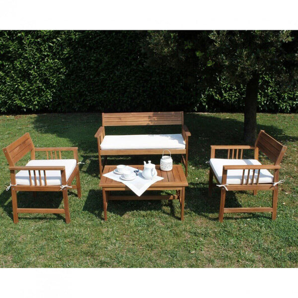 Garden Lounge Set Sofa 2 Sessel und Couchtisch mit Kissen aus braunem Holz sconto