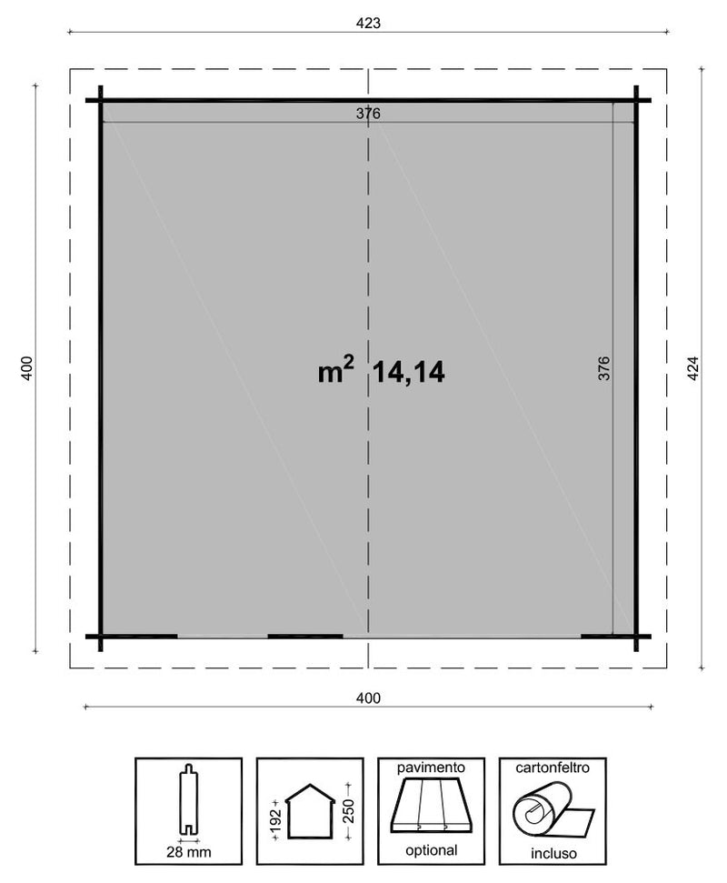 Casetta da Giardino Porta Doppia 1 Finestra 400x400 cm in Legno Ines-2