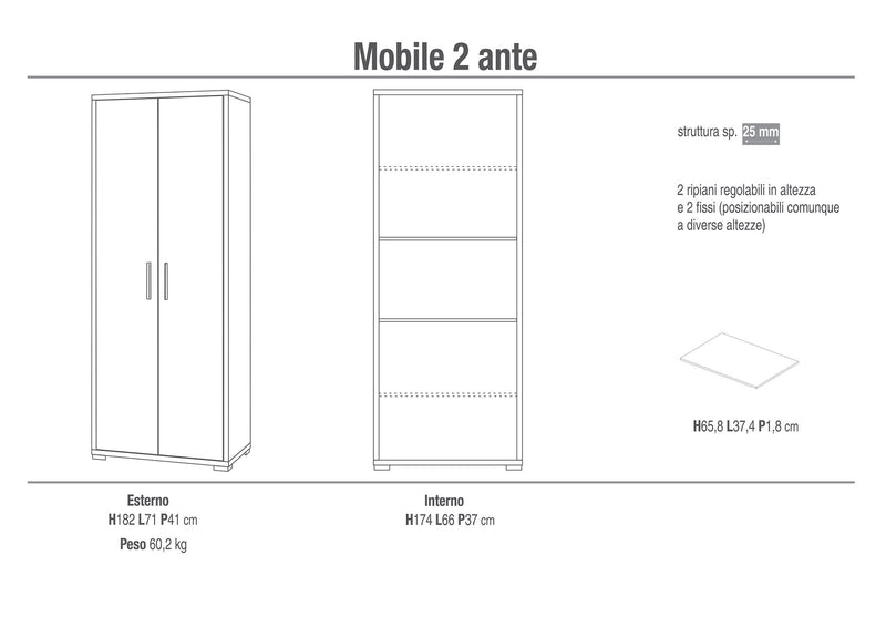 Mobile 2 Ante 71x182x41 cm Ossido Bianco/Cemento-2