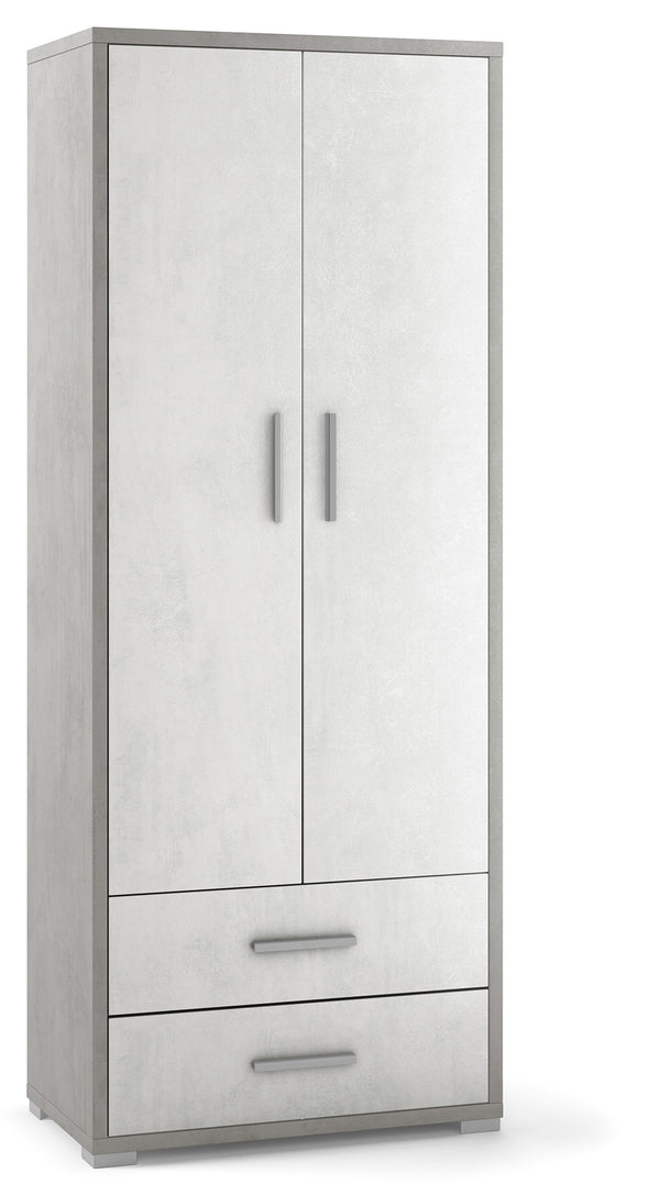 Kleiderschrank 2 Türen 2 Schubladen 71x182x41 cm Zement/Weiß Oxid acquista