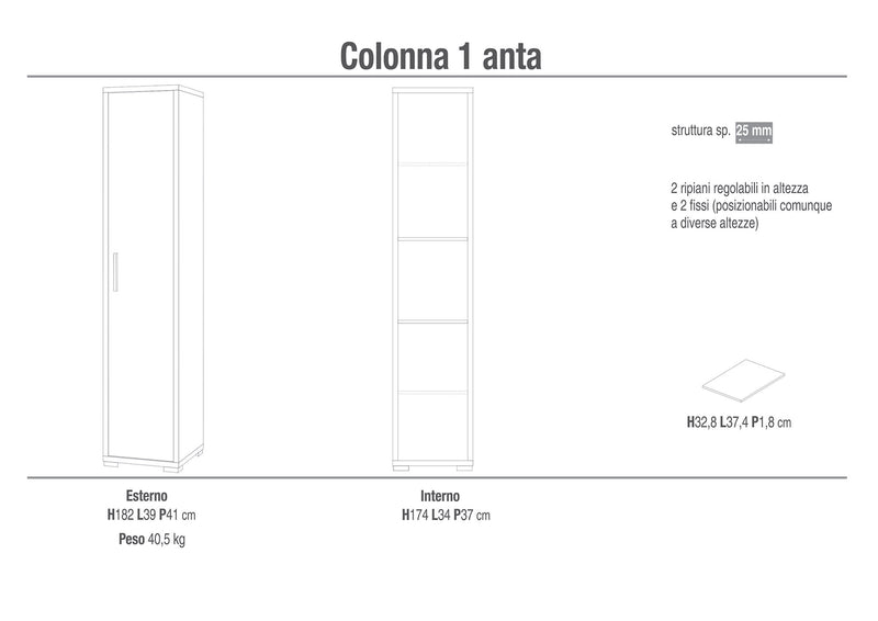 Armadio 1 Anta 39x182x41 cm Ossido Bianco-2