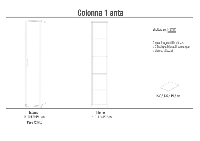 Armadio 1 Anta 39x199x41 cm Cemento/Ossido Bianco-2