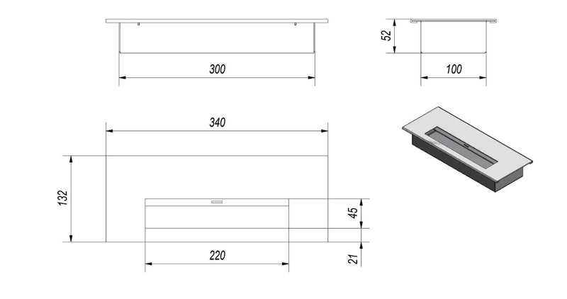 Bruciatore a Bioetanolo per Camini 0,5L 30x10 cm Flig Burner Medium-1