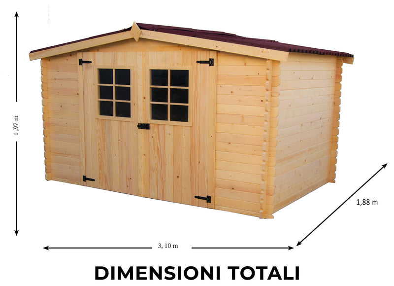 Casetta Box da Giardino 3x1,85 m Senza Pavimento in Legno Picea Massello 20mm Alpina-4