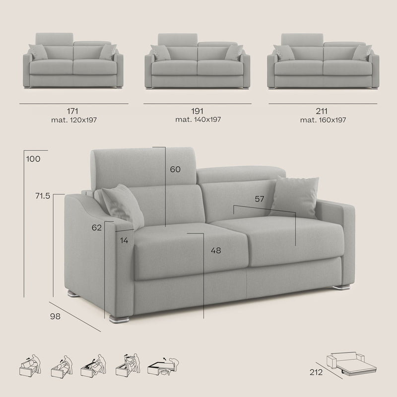 Divano Letto 3 Posti 211x100x98 cm Amber in Tessuto Cammello-7