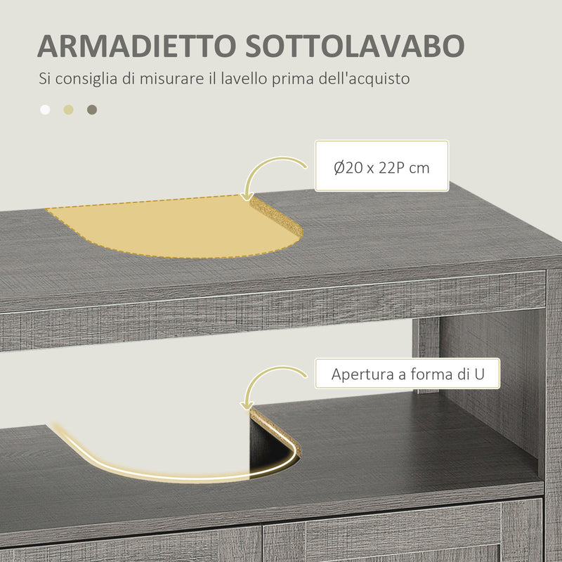 Mobile Sotto Lavabo Bagno 1 Ripiano 2 Ante 60x30x60 cm in Legno Grigio-4