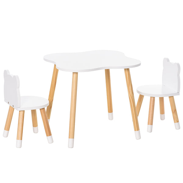 acquista Set Tavolino con 2 Sedie per Bambini a Forma di Orsetto in Legno di Pino e MDF Bianco