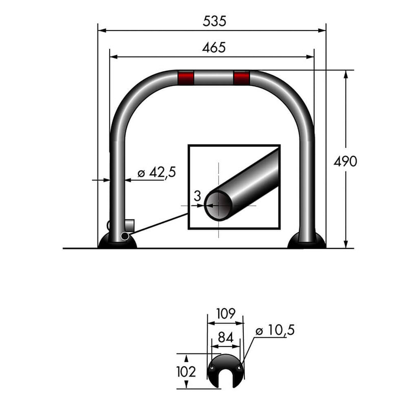 Barriera Dissuasore di Parcheggio Sosta in acciaio 53x5x49cm AR050 Parky Barriers-4