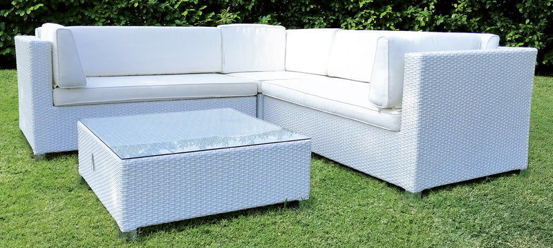 Set da Giardino 2 Divani Poltrona e Tavolino in Polyrattan Morel Dubai Bianco-1