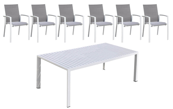 acquista Set aus Tisch und 6 Gartenstühlen aus Aluminium und weißem Textilene