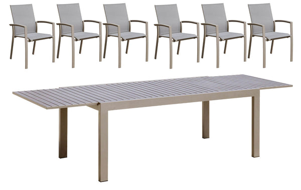 acquista Set aus ausziehbarem Tisch und 6 Gartenstühlen aus Aluminium und Tortora Textilene