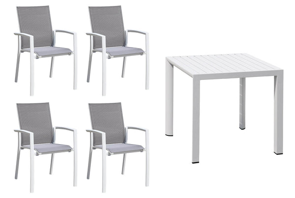 Set aus Tisch und 4 Gartenstühlen aus Aluminium und weißem Textilene acquista