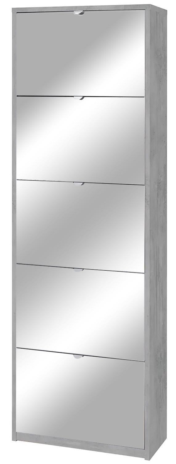 prezzo Schuhschrank 5 Türen mit Spiegel 63x190x29 cm Zement