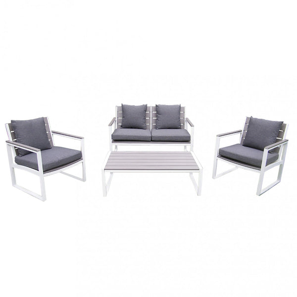 Garden Lounge Set Sofa 2 Sessel und Couchtisch mit Kissen aus weißem Aluminium acquista