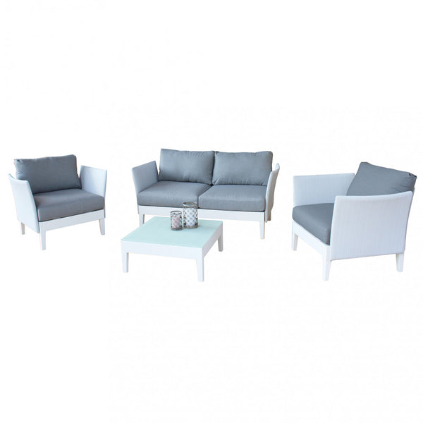 Garden Lounge Set Sofa 2 Sessel und Couchtisch mit Kissen aus weißem Aluminium acquista