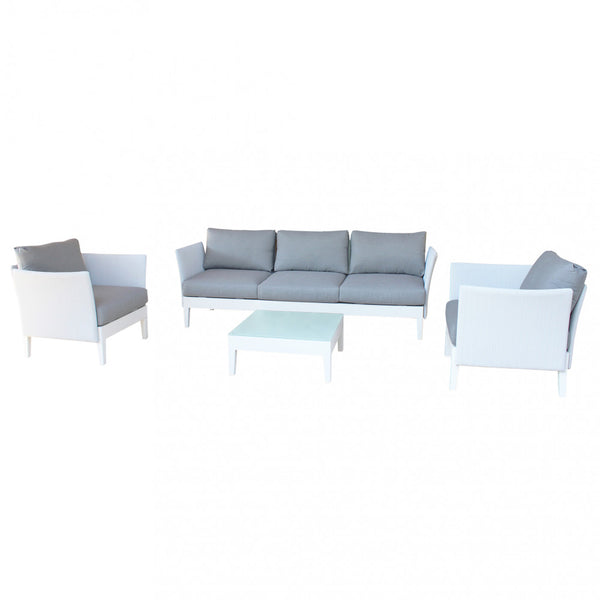 Garden Lounge Set Sofa 2 Sessel und Couchtisch mit Kissen aus weißem Aluminium acquista