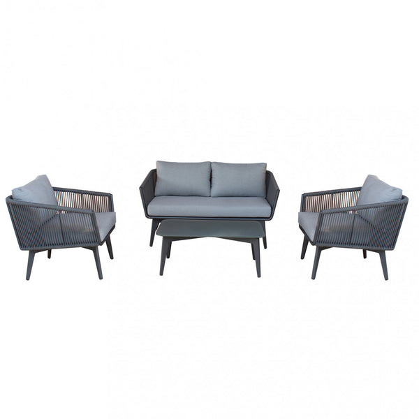 acquista Garden Lounge Set Sofa 2 Sessel und Couchtisch mit Kissen in anthrazitfarbenem Aluminium