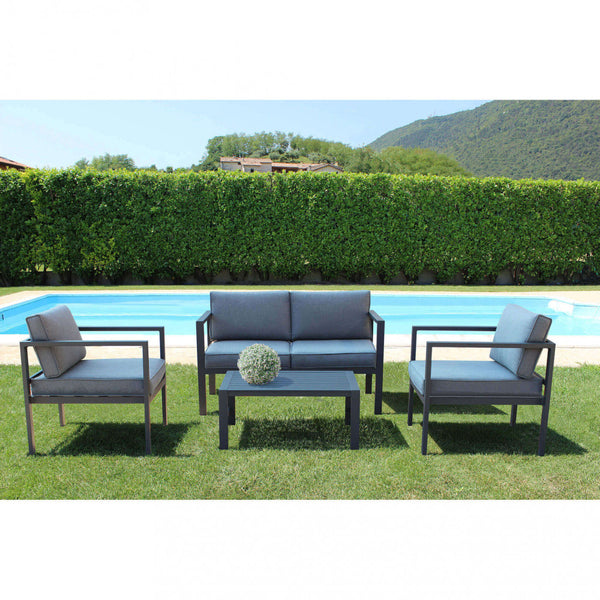 Garden Lounge Set Sofa 2 Sessel und Couchtisch mit Kissen in anthrazitfarbenem Aluminium acquista