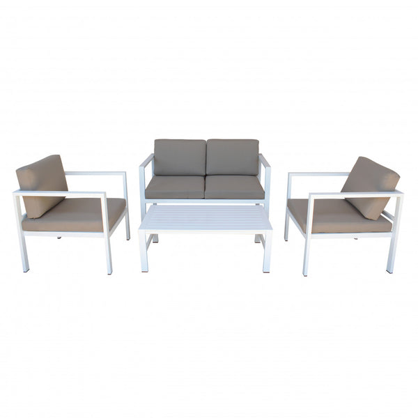 Garden Lounge Set Sofa 2 Sessel und Couchtisch mit Kissen aus weißem Aluminium prezzo